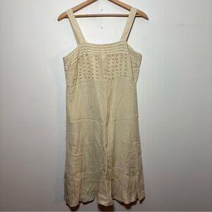 Serenade Linen Blend Beaded Midi Dress Beige Neutral Boho Sleeveless Size M